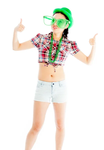 Isolated on white sexy asian cowgirl for st patrick's day — Stock Photo, Image
