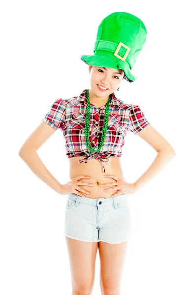 Isolated on white sexy asian cowgirl for st patrick's day — Stock Photo, Image