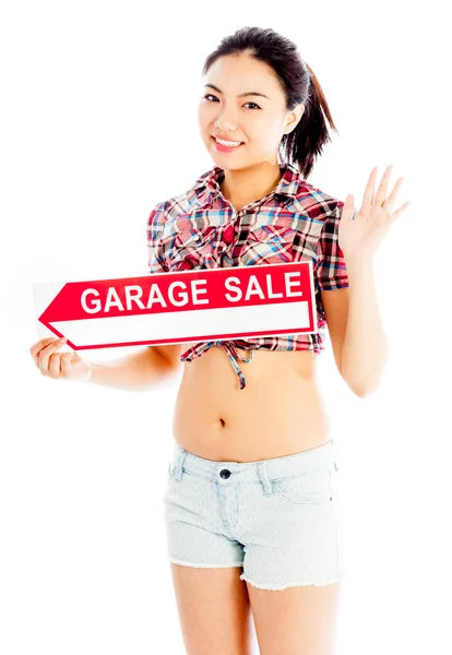 Isolated on white sexy asian cowgirl garage sale — Stock Photo, Image