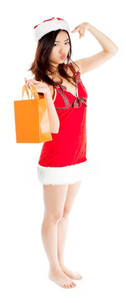 Sexig asiatiska jultomten honnör för shopping — Stockfoto