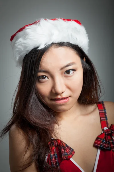 Sexy asiatique santa claus sur gris backgroound mordre lèvres — Photo