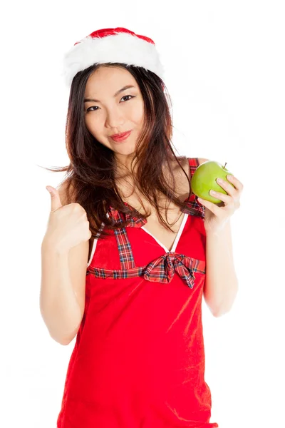 Seksowny azjatycki santa claus kciuki na jabłko — Zdjęcie stockowe