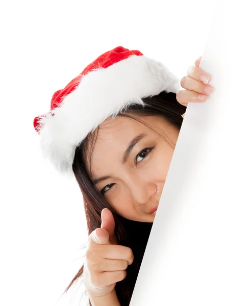 Edge of the page Sexy asian santa claus pointing — Stock Photo, Image