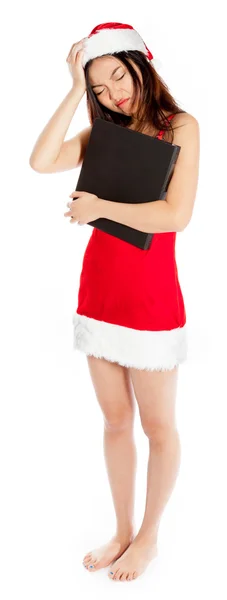 Sexy asian santa claus upset with binder — Stock Photo, Image