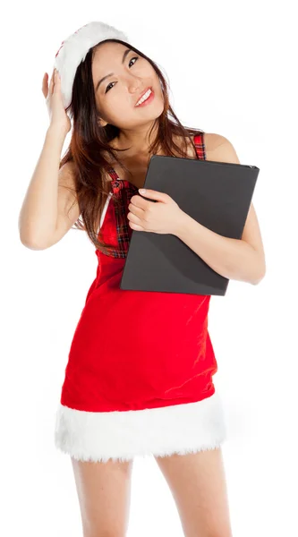 Sexy asian santa claus smiling with binder — Stock Photo, Image