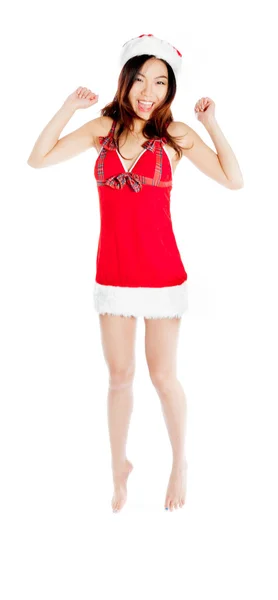 Sexy asian santa claus jumping for joy — Stock Photo, Image