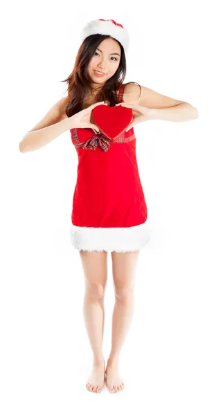 Sexig asiatiska jultomten i kärlek med ett hjärta — Stockfoto