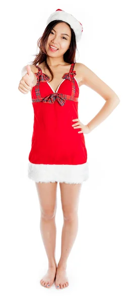 Sexy asian santa claus positive with her thumbs up — Stock Photo, Image