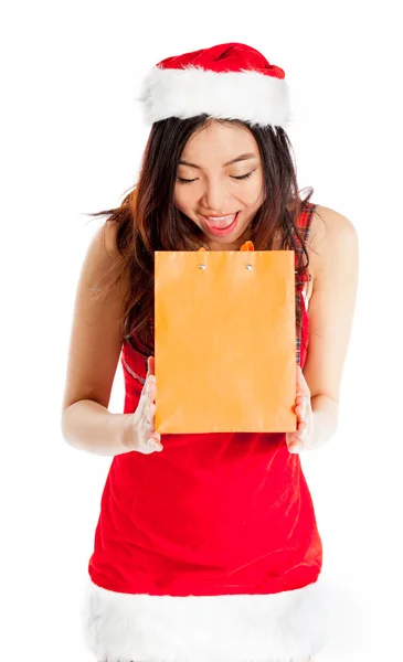 Sexy asian santa claus happy smiling for her gift — Stock Photo, Image