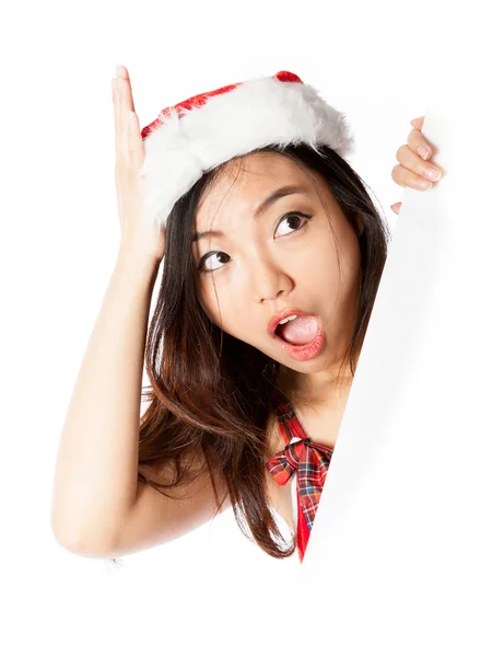 Edge of the page Sexy asian santa claus astonished — Stock Photo, Image