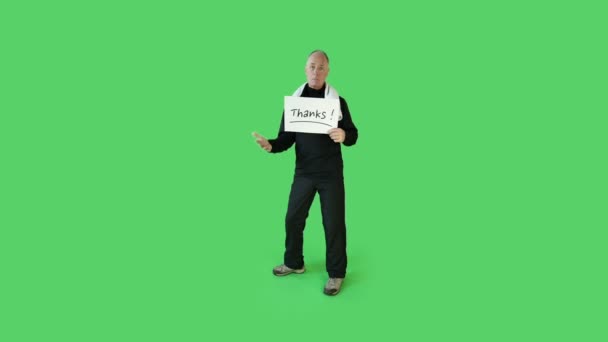 Senior sportsman with thanks sign — Stock Video