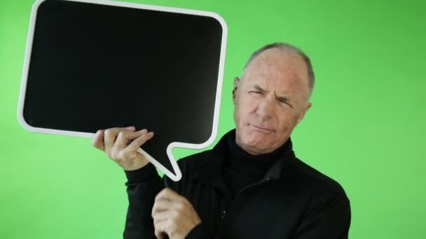 Senior businessman angry with blank sign — Stock Video