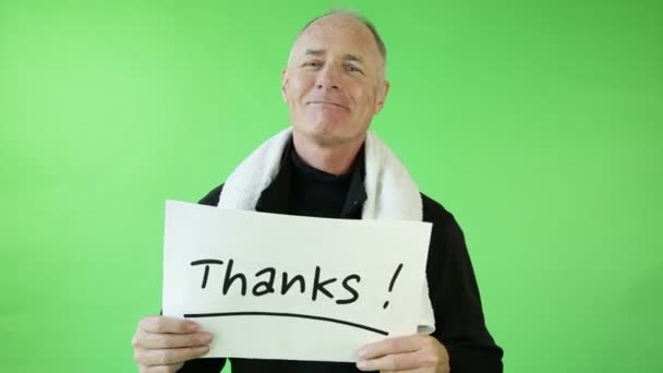Sportif senior avec signe de remerciement — Video