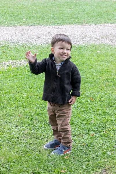 Мальчик с поднятой рукой — стоковое фото