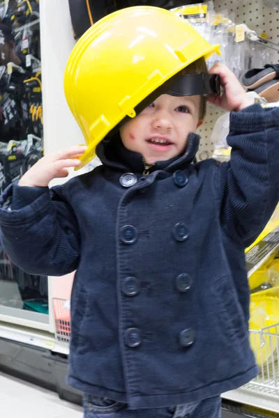 Boy in protective helm — Stok Foto
