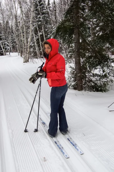 Mujer esquiando en el bosque —  Fotos de Stock