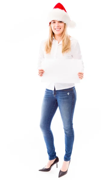 Woman showing a placard — Stock Photo, Image