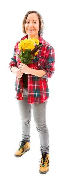 Woman with sunflowers — Stock Photo, Image