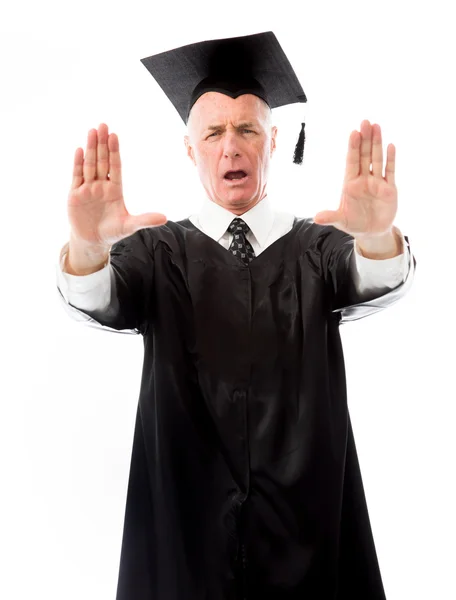 Graduate yelling stop — Stock Photo, Image