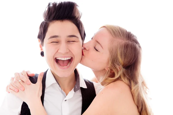 Woman kissing her partner — Stock Photo, Image