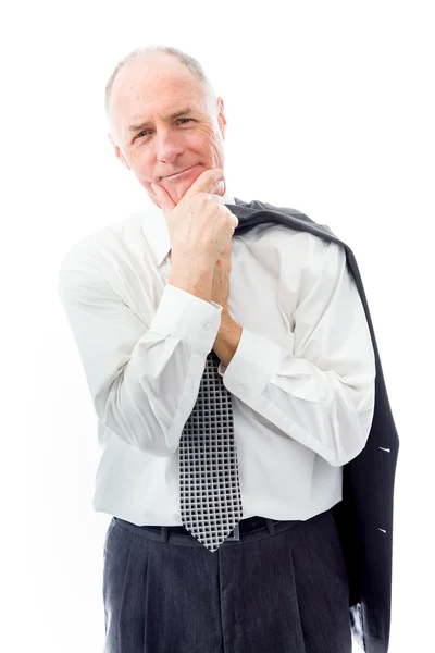 Businessman with hand on chin — Stock Photo, Image