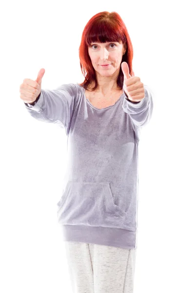 Vrouw duimen omhoog teken weergegeven: — Stockfoto