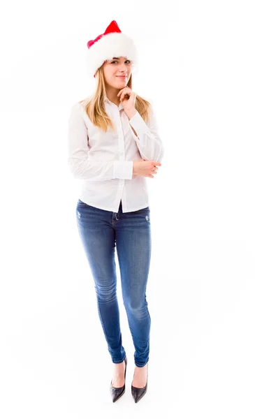 Woman in santa hat — Stock Photo, Image