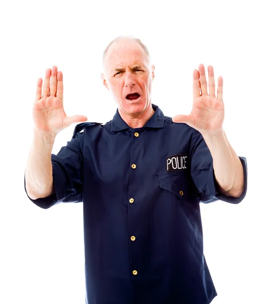 Policeman stopping with hand gesture — Stock Photo, Image