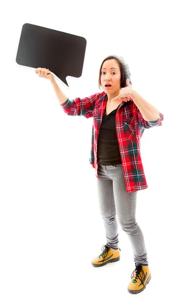 Young woman with speech bubble — Stock Photo, Image