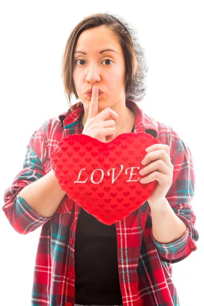 Woman holding heart shape — Stock Photo, Image