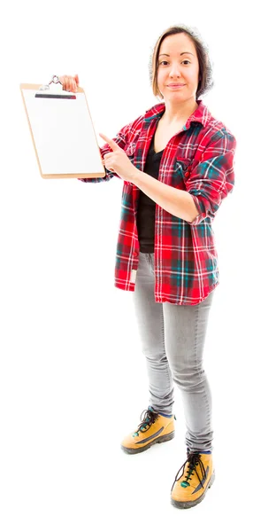 Woman showing clipboard — Stock Photo, Image