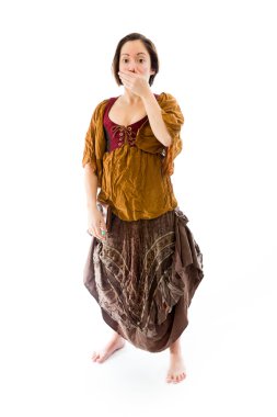 Woman with hand over mouth