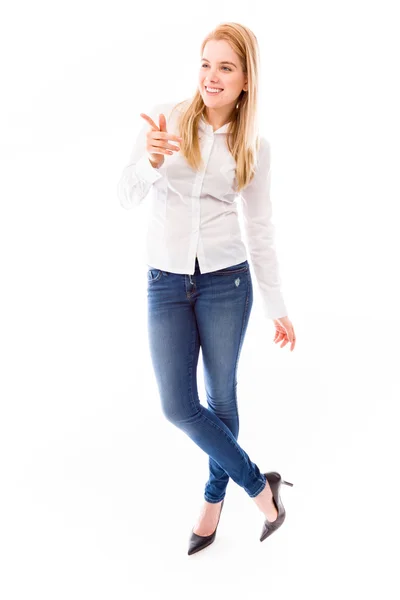 Woman pointing — Stock Photo, Image