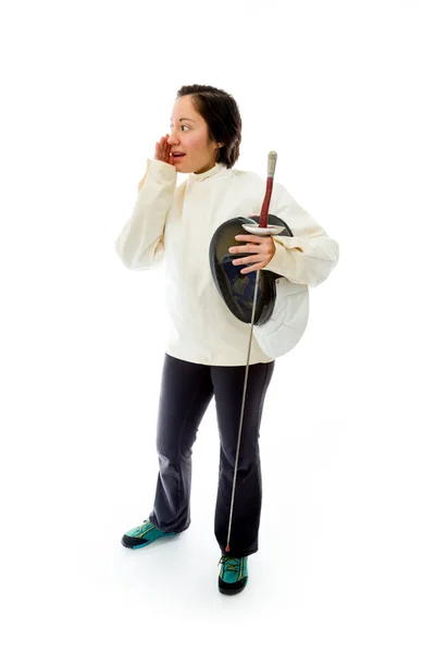 Fencer whispering — Stock Photo, Image