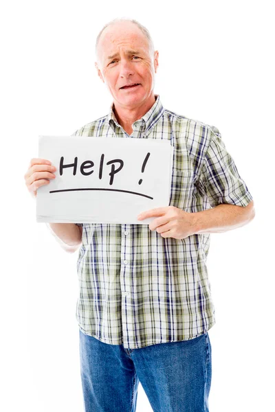 Man met bord met woorden "help" — Stockfoto