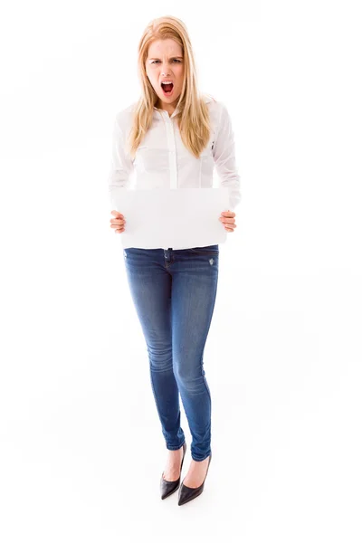 Woman showing placard — Stock Photo, Image