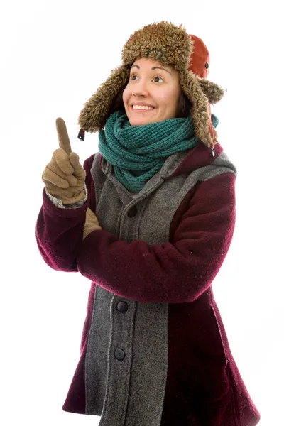 Woman wijzend naar boven — Stockfoto