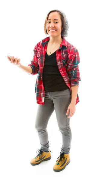 Woman holding mobile phone — Stock Photo, Image