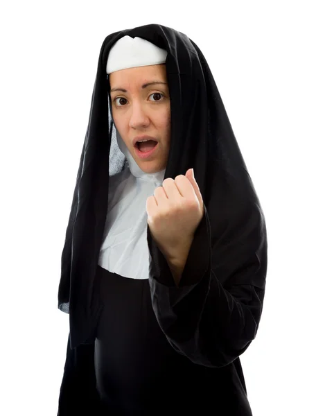 Nun mostrando pugno — Foto Stock