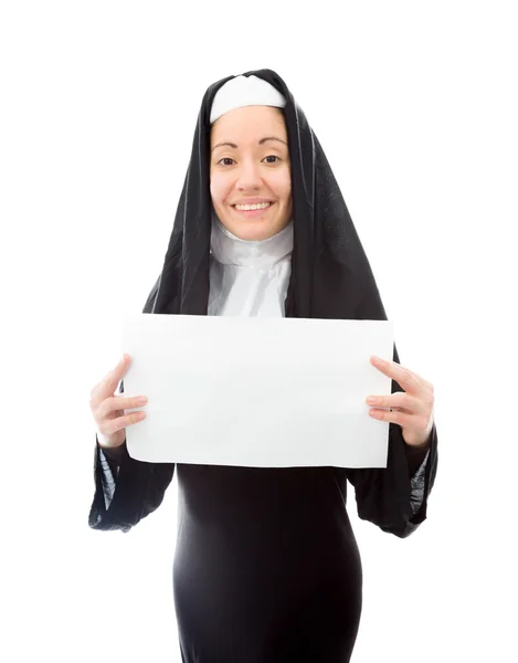 Nun showing placard — Stock Photo, Image