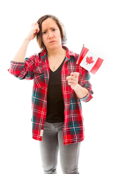 Woman with holding Canadian flag — Stock Photo, Image