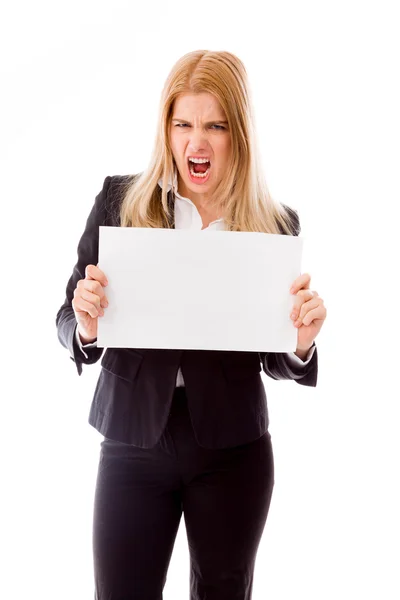 Geschäftsfrau mit Plakat — Stockfoto