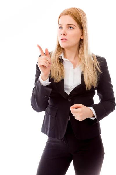 Geschäftsfrau zeigt mit dem Finger — Stockfoto