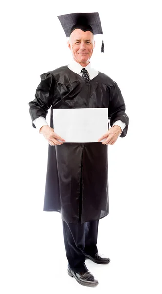 Absolvent drží prázdné cedulky — Stock fotografie