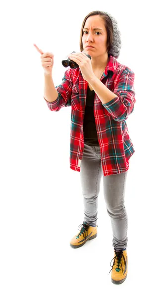 Woman showing something — Stock Photo, Image