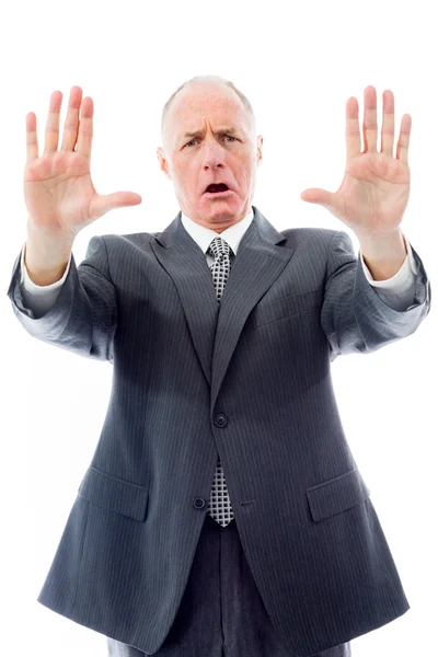 Affärsman stoppa med hand gest — Stockfoto