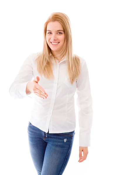 Mujer ofreciendo mano para apretón de manos —  Fotos de Stock