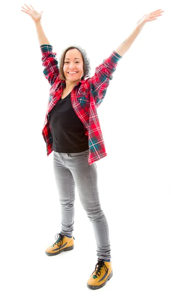 Kvinna med upphöjda armar — Stockfoto
