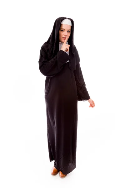 Nun with finger on lips — Stock Photo, Image
