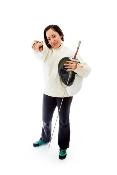 Fencer pointing towards camera — Stock Photo, Image